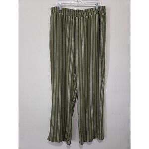 Love Yourself Olive Green Striped Wide Leg Pants Plus Size 3XL Elastic Waist